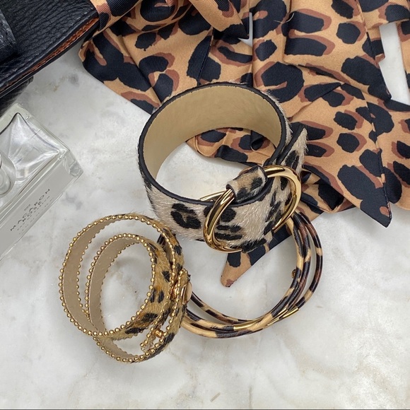4pc Leopard Print Bracelet + Twilly Scarf Set - Picture 4 of 14